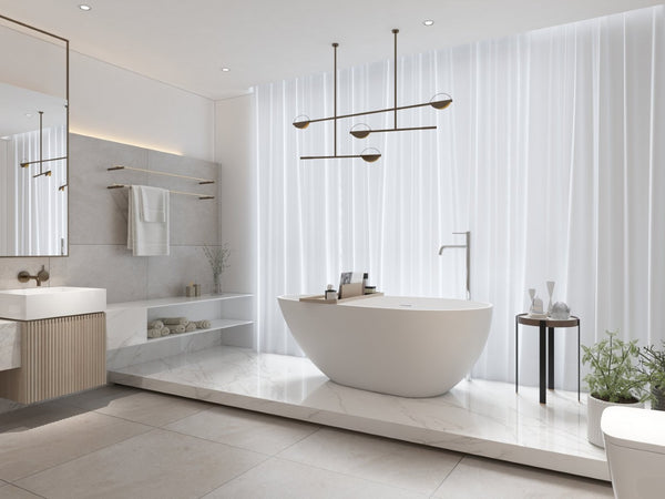 English Elm 60" Oval Acrylic Freestanding Soaking Tub Glossy White Spa Bath with Pop-up Drain Matte White W1920P385611