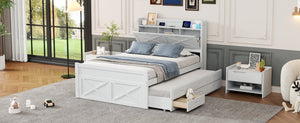 English Elm Full Full Size Wooden Bed with Storage Headboard, Built-In Outlets, Trundle & 3 Drawers for Space-Saving Bedrooms White 80.51 L x 17.12 W x 4.57 H N733S172712K