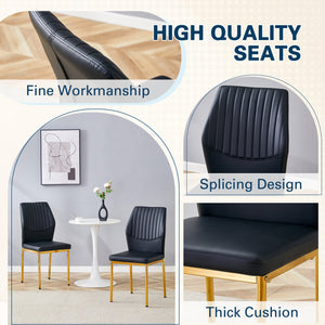 English Elm Luxury Dining Chair Set Of 6 - Black Pu Upholstery With Gold Metal Legs For Modern Elegance & Comfort W1151P282698