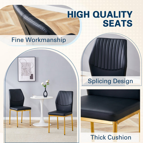 English Elm Luxury Dining Chair Set Of 6 - Black Pu Upholstery With Gold Metal Legs For Modern Elegance & Comfort W1151P282698
