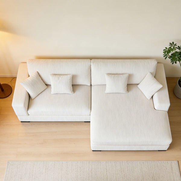 English Elm Mid Century Modern 3 Seater Sectional Sofa with Reversible Chaise and Accent Pillows Beige W876S00349