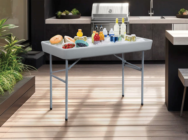 OSP Home Furnishings Folding Portable Ice Cooler Table with Powder Coated Steel Legs for Outdoor Events QT7894