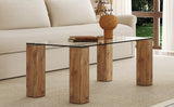 English Elm Glass-Top Coffee Table,Tea Table, With Mdf Legs - Stylish Blend Of Elegance and Durability 44.9"*21.7"*16.9"