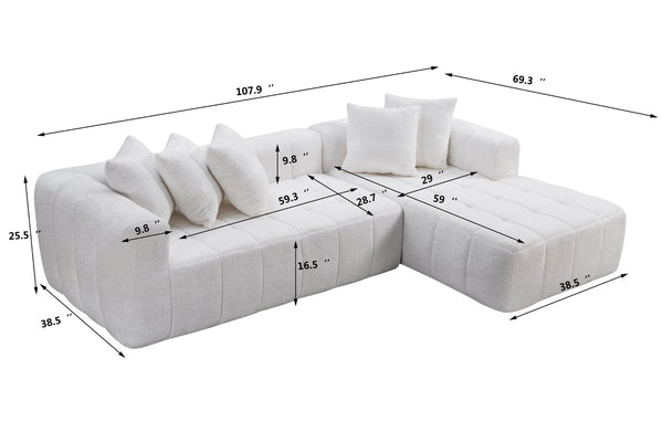 English Elm 107.9"cloud Modular Sectional with Deep Plush Seats Low Profile Lounge Sofa White W5515S00014