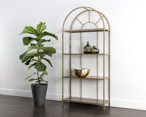 Sunpan Alcove Bookcase - Elegant Arched Design with Four Shelves, Crafted from Durable Steel Frame, Unique Style Gold