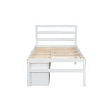 English Elm Twin Size Wood Platform Bed With Removable Storage Shelves, Built-In Two Storage Drawers For Added Convenience, White