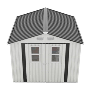 English Elm Outdoor Metal Storage Shed 8x8 Ft with Four Windows and Lockable Double Doors White W1598S00037