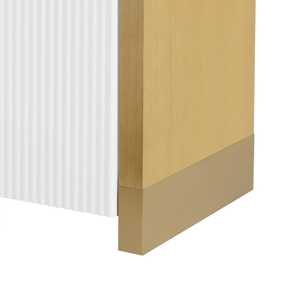 English Elm U_STYLE Curved 4-Door Wavy Panel Cabinet with Adjustable Shelves, MDF-Pine Top, 220lb Capacity, Stylish Storage White WF530090AAK