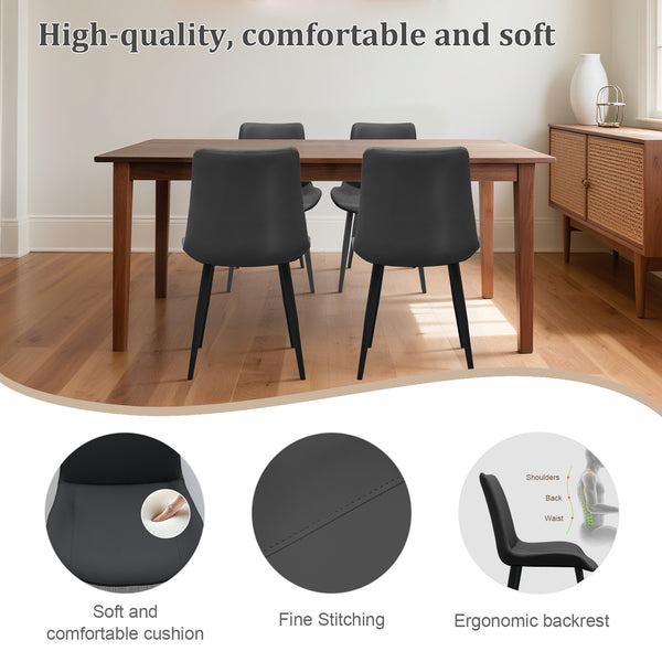 English Elm Black Pu Leather Dining Chair Set Of 4 – Modern Ergonomic Design With Metal Legs For Home & Office T3967P384553