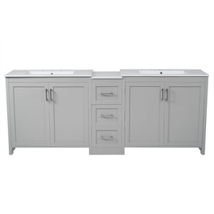 English Elm Christopher Knight Home® - 84" Double-Sink Bathroom Vanity with Quartz Countertop, Adjustable Shelves, Soft-Close Drawers & Silver Handles Gray N817P286004G