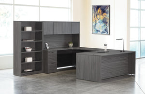 OSP Home Furnishings Napa U Sectional Sofa with Built-in Bookcase Storage for Modern Living Rooms Left NAPSGW-TYP14L