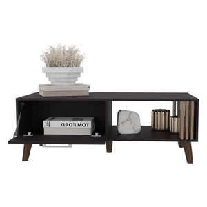 English Elm Vance 47" Coffee Table with Pull-Down Cabinet & Open Shelf, Compact Storage, Black Wenge Oak Finish B200P253752