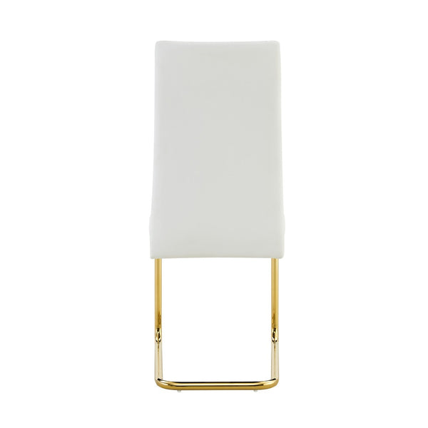 English Elm Tempered Glass Rectangular Dining Set Seats Six with Gold Metal Legs and White Chairs W3875S00047