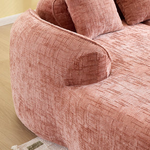 English Elm Pink chenille L-shaped sofa with high-elastic sponge, curved armrests, 4 throw pillows, 900lb capacity W3612S00018