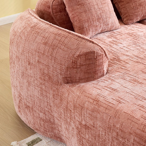 English Elm Pink chenille L-shaped sofa with high-elastic sponge, curved armrests, 4 throw pillows, 900lb capacity W3612S00018