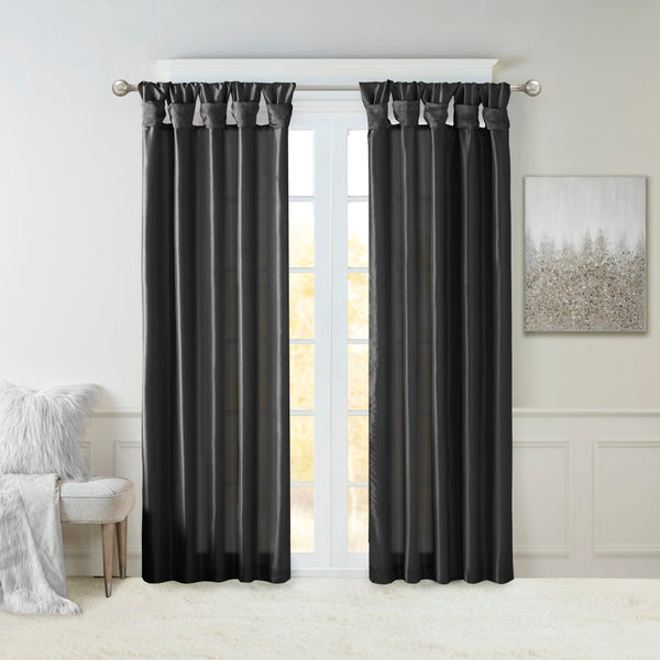 English Elm Twist Tab Lined Window Curtain Panel Black 50X108" - Elegant Faux Silk, Light Blocking & Insulating B035P148398-GIGA