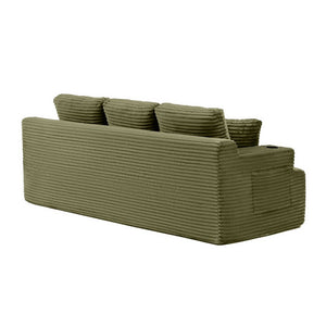 English Elm 86.2''boneless Floor Sofa Ribbed Corduroy 3 Seater with Cup Holders and Side Pockets Green W1117P421180