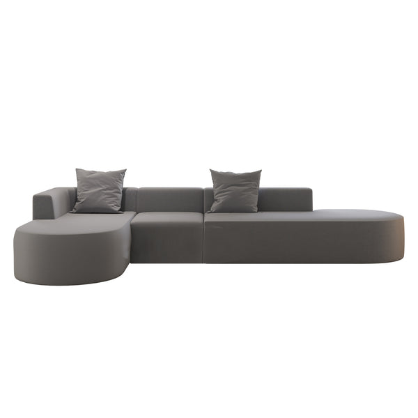 English Elm L Shaped Modular Sectional Sofa - 110" Grey Corduroy Couch With Movable Ottoman For Ultimate Comfort W3670S00003