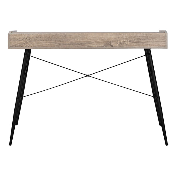 English Elm Computer Desk For Home Office – Modern Brown Laminate & Black Metal With Storage Cubbies & Hutch B2710P219822