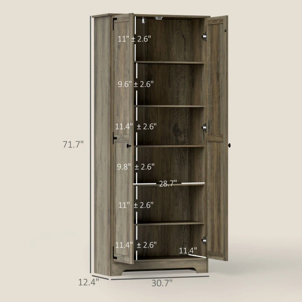 English Elm Freestanding Rustic Farmhouse Pantry Cabinet Six Tier Distressed Gray Storage Tower T3971P465937