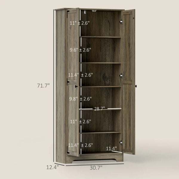 English Elm Freestanding Rustic Farmhouse Pantry Cabinet Six Tier Distressed Gray Storage Tower T3971P465937