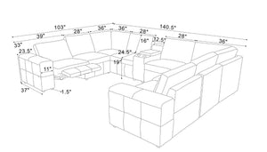 English Elm Premium Leather Match Sectional with Dual Recliners Console and Cup Holders Included Ginger B2748S00155