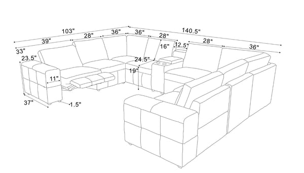 English Elm Premium Leather Match Sectional with Dual Recliners Console and Cup Holders Included Ginger B2748S00155