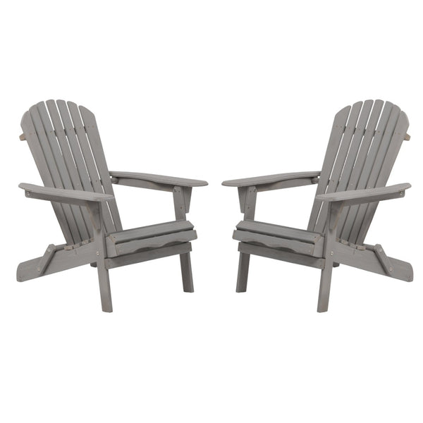English Elm Outdoor Solid Hemlock Adirondack Chair Set Two Foldable Slatted Patio Seating W2640P470154