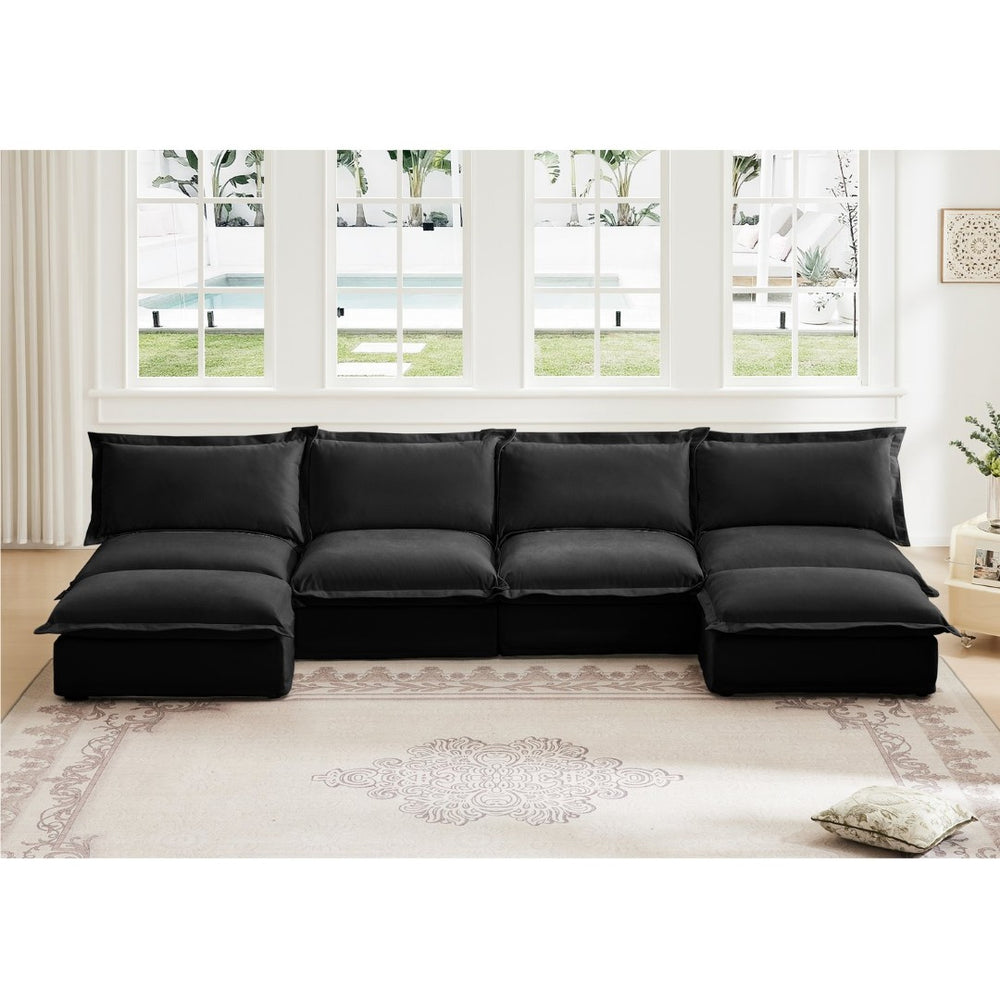 English Elm Slipcovered Chenille U-shape Sectional Deep Seat Cloud Couch with Reversible Ottoman W3041S00121