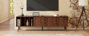 English Elm 68" Mid-century Walnut Media Console with Open Shelves and Soft-close Cabinet Storage N710P446195P