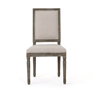 English Elm Christopher Knight Home® - DINNING CHAIR Wheat Fabric Upholstered Set of 2 — Weathered Rubberwood Legs, Classic Antique Look 61568.00WHT