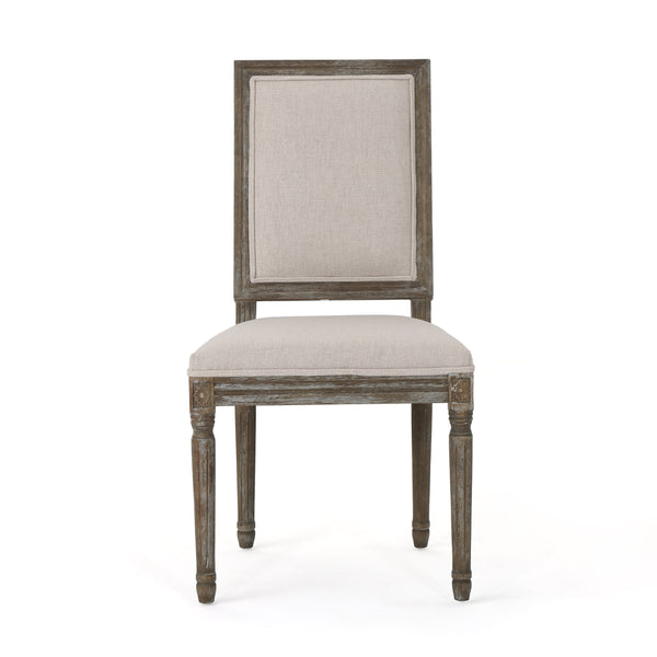English Elm Christopher Knight Home® - DINNING CHAIR Wheat Fabric Upholstered Set of 2 — Weathered Rubberwood Legs, Classic Antique Look 61568.00WHT