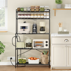 English Elm Large Five Tier Industrial Bakers Rack with Built in Outlets Microwave Stand Kitchen Organizer Black T3623P431203
