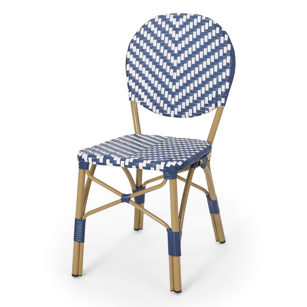 English Elm Christopher Knight Home® - Outdoor Aluminum 3-Piece French Bistro Set Navy Blue & White with Bamboo Finish, Rust-Resist Patio Chic 71423.00NBLU