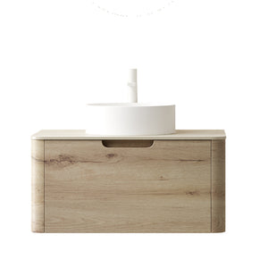 English Elm XAI 30'' Wall Mounted Cabinet 7070 Light Woodgrain - Curved Plywood Design, Soft‑Close Drawer, Beige W2615P330825