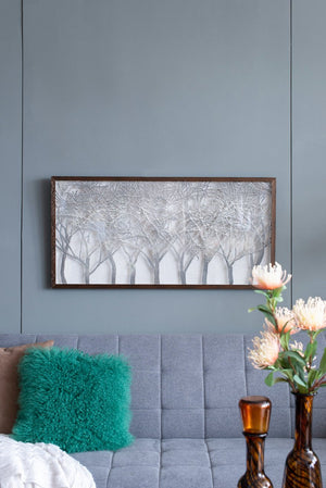 English Elm 39.4x1.2x19.7" Giotto Forest Shadow Box Wall Decor — Warm Brown Frame, Gray Ombre Tree Accent for Den W2078P313335