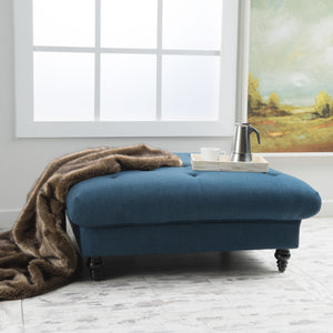 English Elm Christopher Knight Home® - MADRID Tufted Ottoman with Button Top and Turned Birch Legs — Plush Polyester Seating Accent, 41" Navy Blue 54130.00DBL