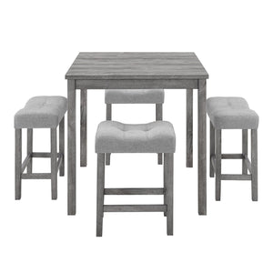 English Elm Dining Round 5-Piece Table Set with Solid Wood Chairs, Linen Upholstery, Industrial Modern Style Gray W487P333510