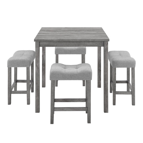 English Elm Dining Round 5-Piece Table Set with Solid Wood Chairs, Linen Upholstery, Industrial Modern Style Gray W487P333510