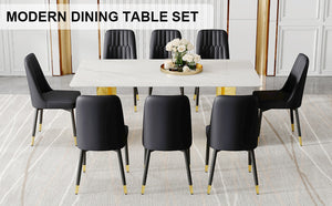 English Elm Table Set With Glass Top & 8 Pu Leather Chairs - Elegant Dining Furniture For Modern Spaces W1151S04352-GIGA
