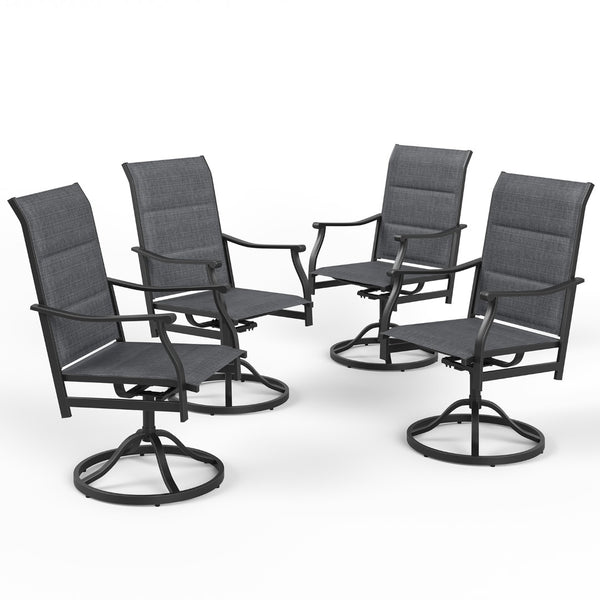 English Elm Outdoor Swivel Patio Dining Chairs Textilene Woven Set for Backyard Entertaining Dark Gray T3623P433702