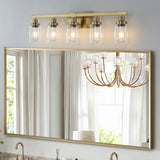 English Elm Golden 5-Light Vanity Light With Clear Glass Shades, Modern Iron Metal Bathroom Wall Fixture For Mirror, Ideal For Bathroom and Dressing Table (No Bulbs)