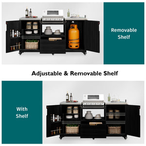 English Elm K&K 66.5" Outdoor Kitchen Island with 1.2" Stainless Steel Top, Ample Storage, Wheels & Bottle Opener Black N707P250629B