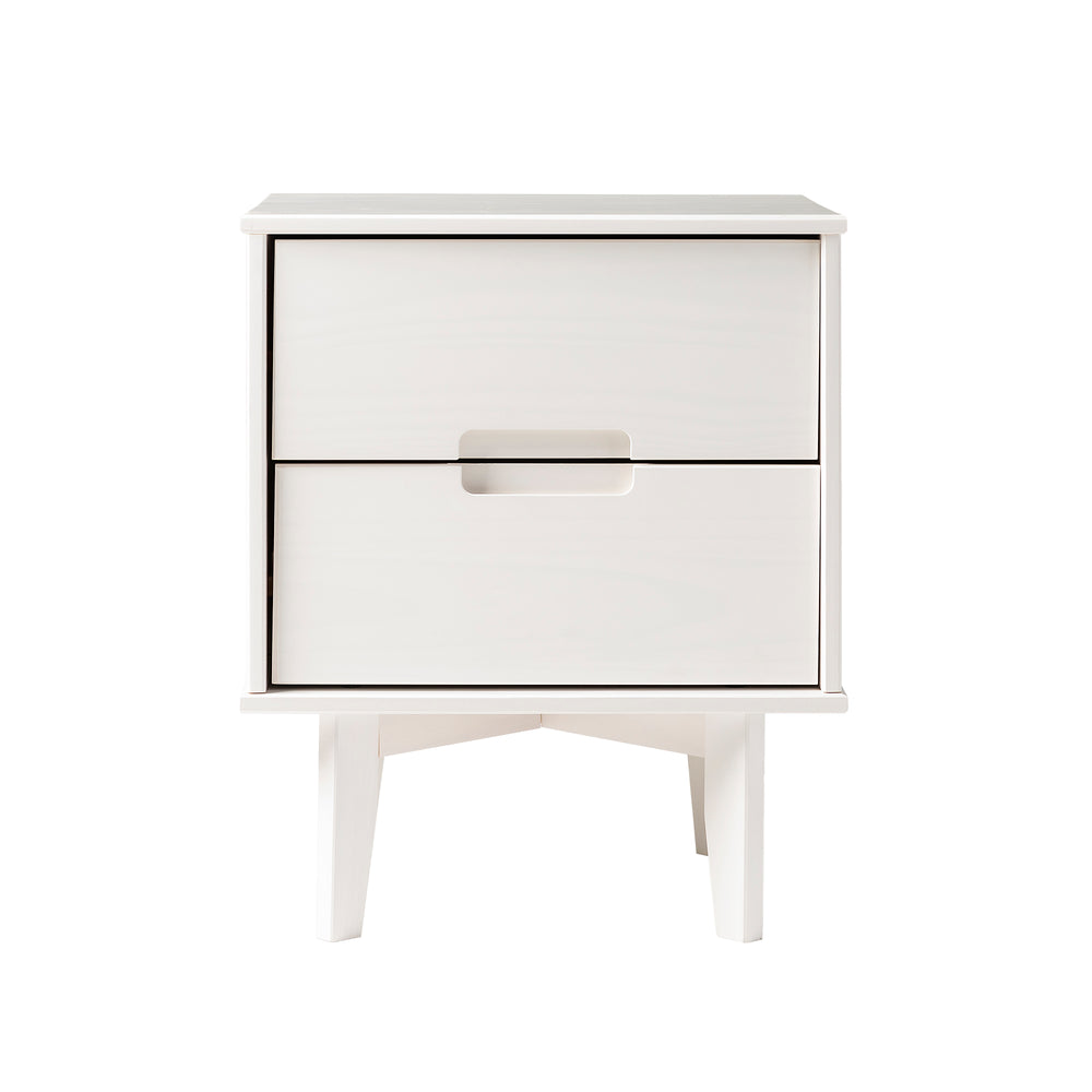 English Elm Walker Edison - Mid-Century Solid Pine 2-Drawer Nightstand White – Versatile Side Table with Cutout Handles and Storage B185P168918