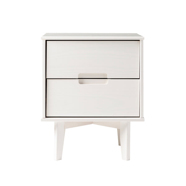 English Elm Walker Edison - Mid-Century Solid Pine 2-Drawer Nightstand White – Versatile Side Table with Cutout Handles and Storage B185P168918