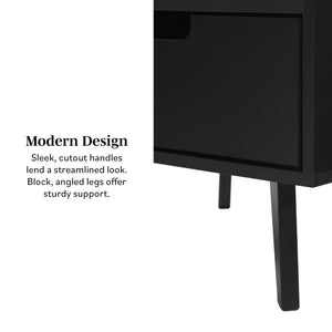 English Elm Walker Edison - Modern 1-Drawer Nightstand with Open Cubby—Sleek Mid-Century Legs, Smooth Glides, Warp-Resistant MDF Black 23.5 L x 18.5 W x 6 H B185P168893