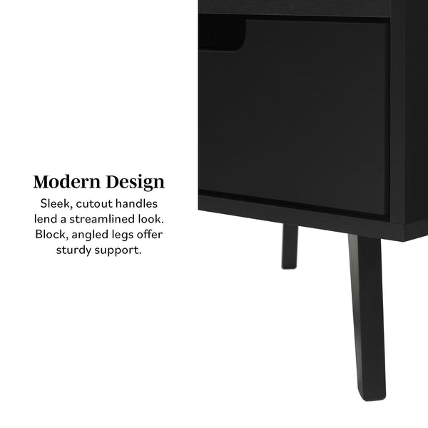 English Elm Walker Edison - Modern 1-Drawer Nightstand with Open Cubby—Sleek Mid-Century Legs, Smooth Glides, Warp-Resistant MDF Black 23.5 L x 18.5 W x 6 H B185P168893