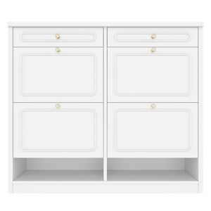 English Elm Wooden Farmhouse Entryway Shoe Cabinet with Six Drawers for Organized Hallway Storage Light White W1580P402825