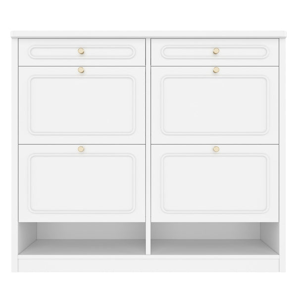 English Elm Wooden Farmhouse Entryway Shoe Cabinet with Six Drawers for Organized Hallway Storage Light White W1580P402825