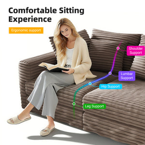 English Elm 82.7" Plush Corduroy 3-Seat Sofa - Cozy Modern Couch With Convertible Ottoman & Soft Pillows, Camel W1885S00148